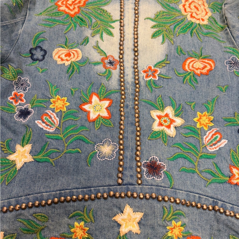 Aratta Women's Embroidered Denim Jacket - Blue and Multicolor - Picture 12 of 16